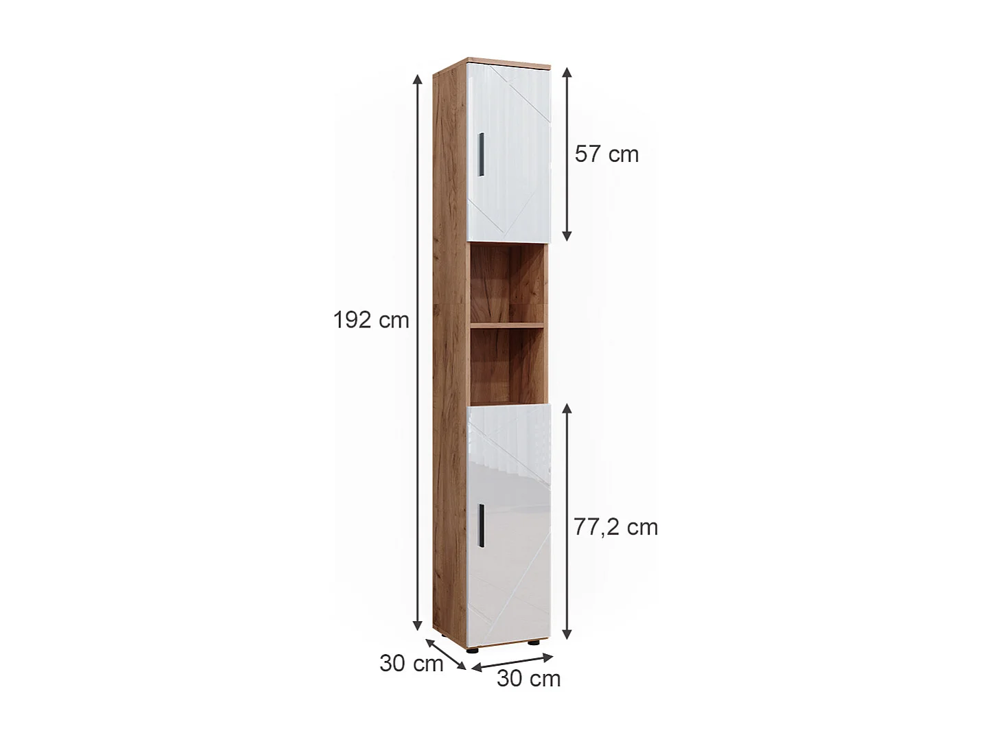 Meuble salle de bain blanc brillant/chêne doré 30x30x192 irma