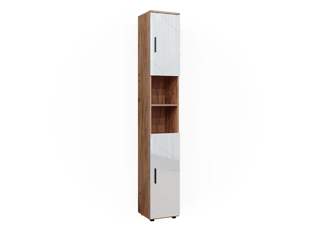 Badeværelsesskab hvid højglans/guld power oak 30x30x192 irma