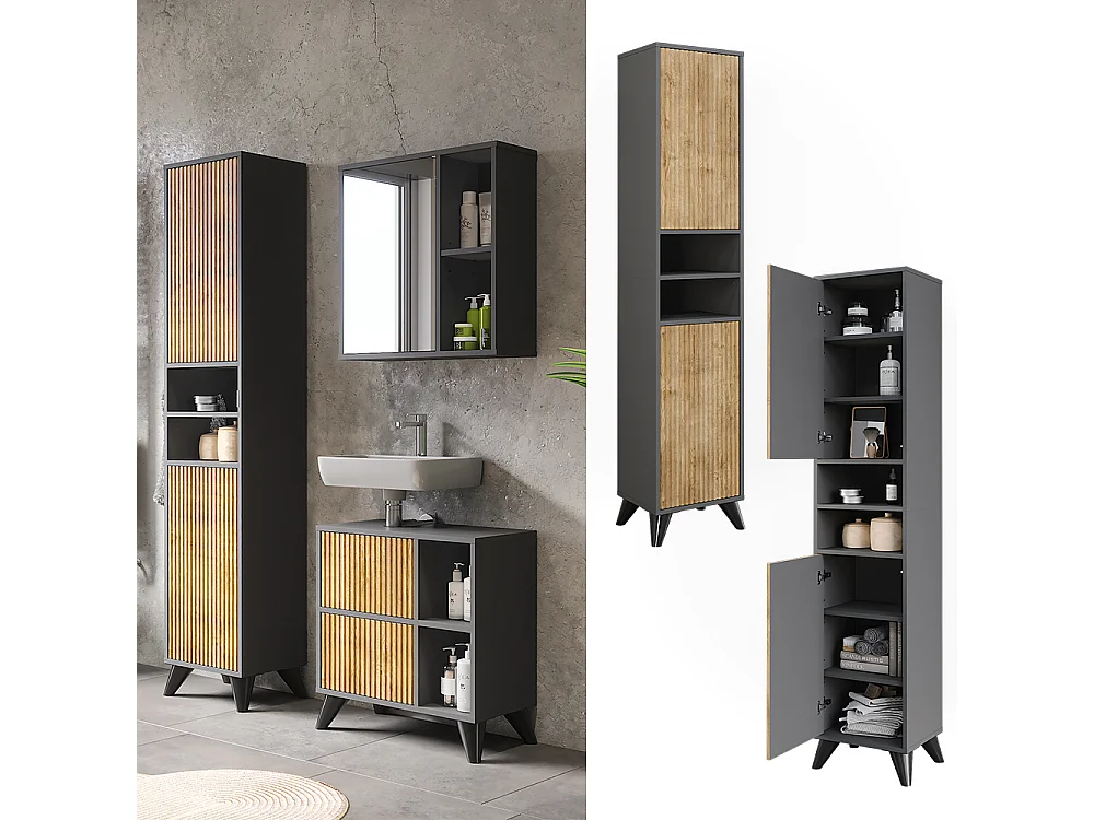 Badschrank anthrazit/bergeiche 38x30x180 leano