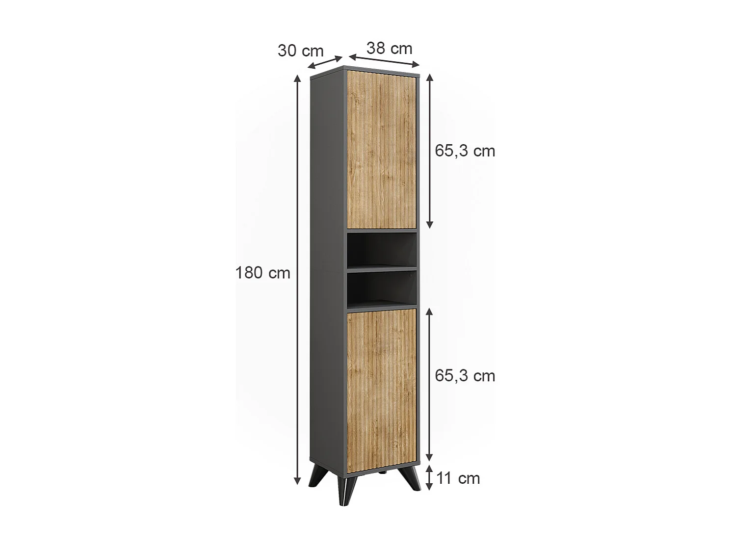 Badschrank anthrazit/bergeiche 38x30x180 leano