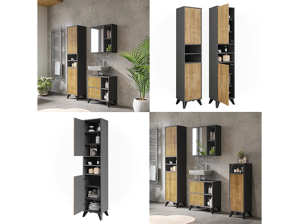 Badschrank anthrazit/bergeiche 38x30x180 leano