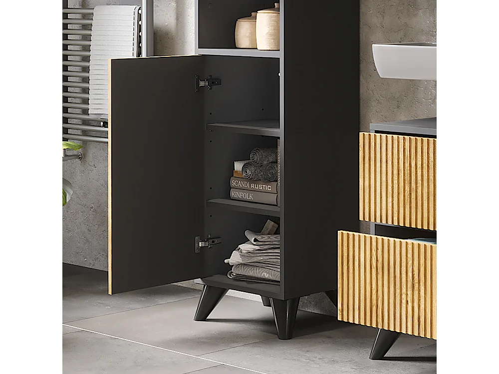 Armoire de salle de bain anthracite/chêne de montagne 38x30x180 leano
