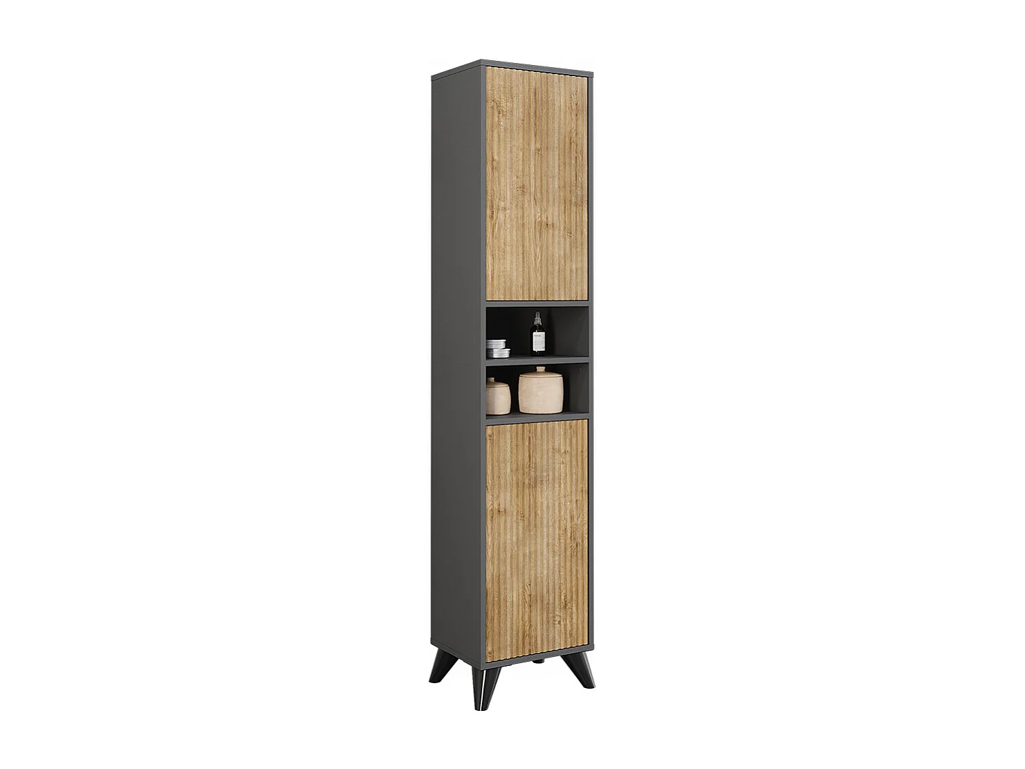 Armoire de salle de bain anthracite/chêne de montagne 38x30x180 leano