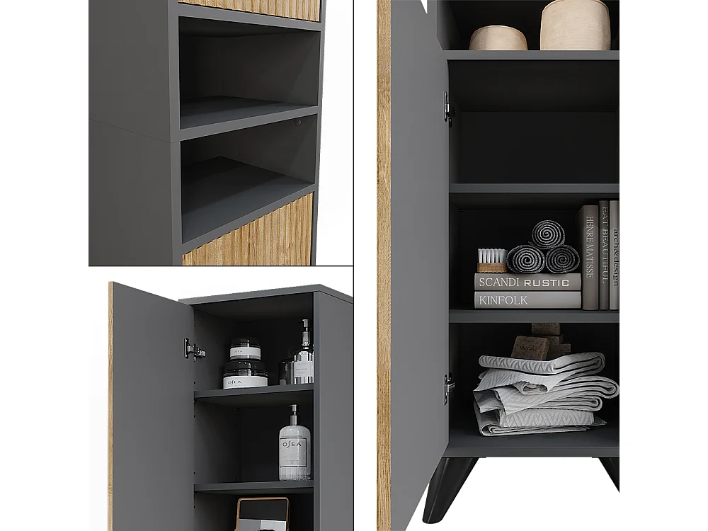 Armoire de salle de bain anthracite/chêne de montagne 38x30x180 leano