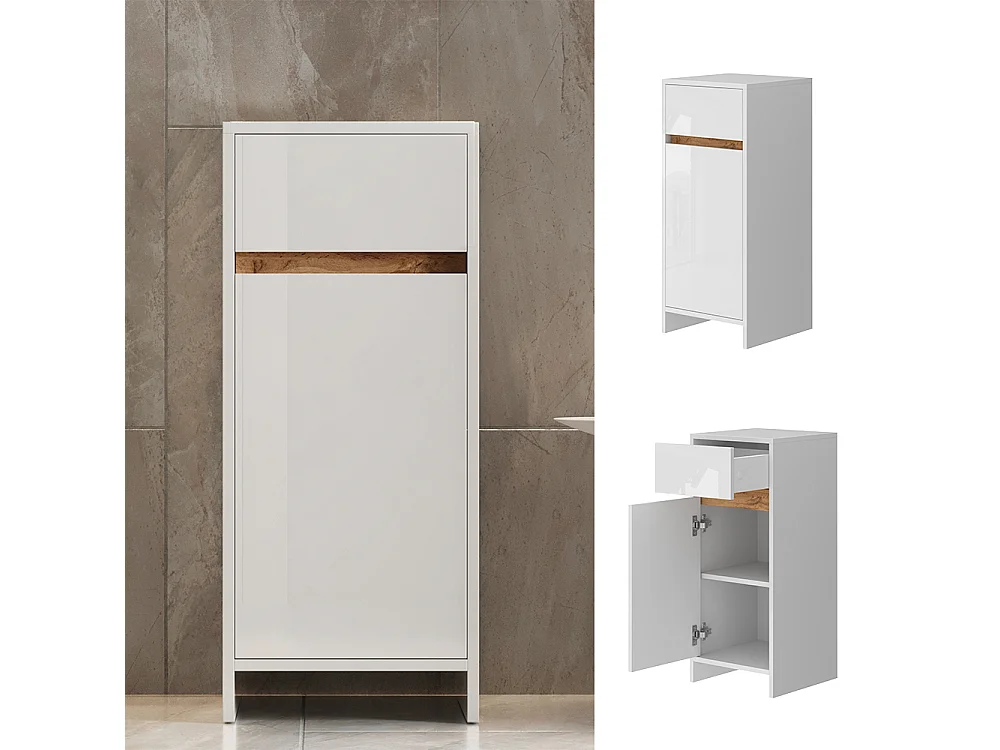 Midischrank weiß hochglanz/goldkraft eiche 35x35x82 detmold