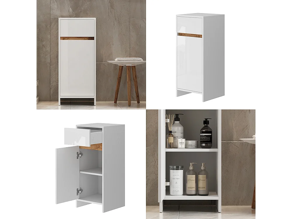 Midischrank weiß hochglanz/goldkraft eiche 35x35x82 detmold