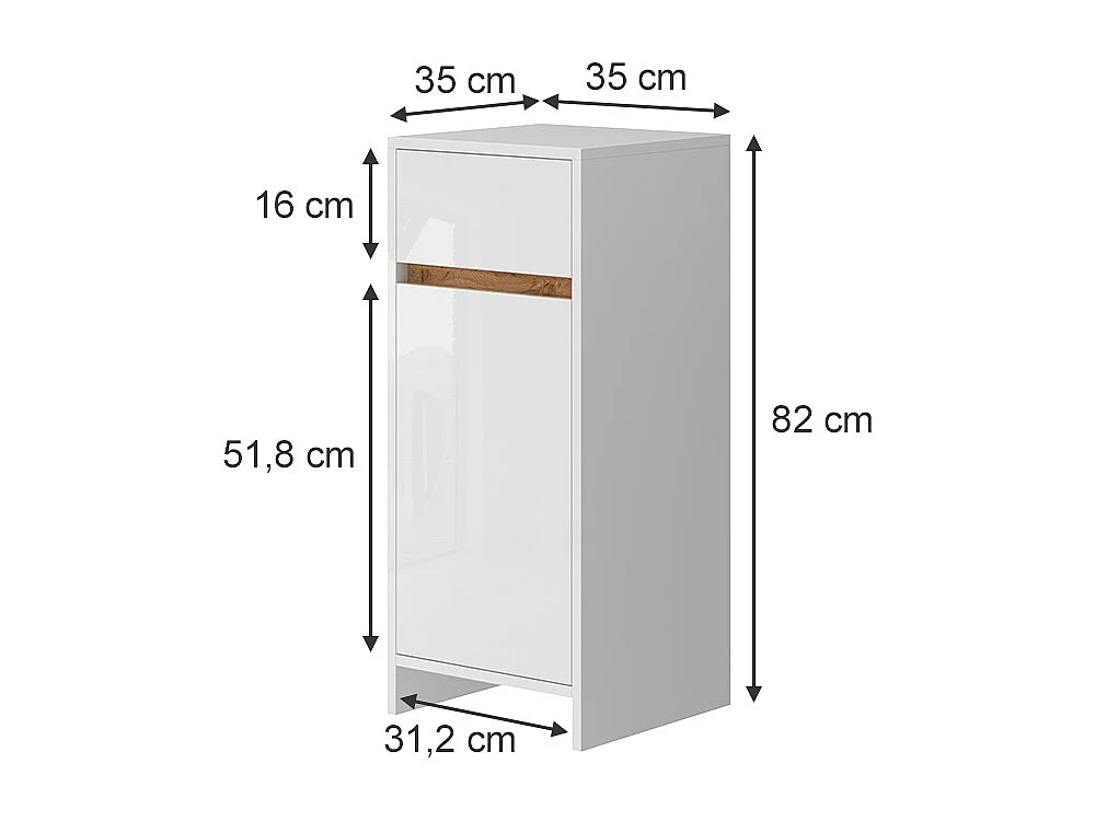 Armoire Midischrank blanc brillant/chêne doré 35x35x82 detmold