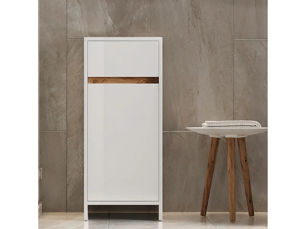 Armoire Midischrank blanc brillant/chêne doré 35x35x82 detmold