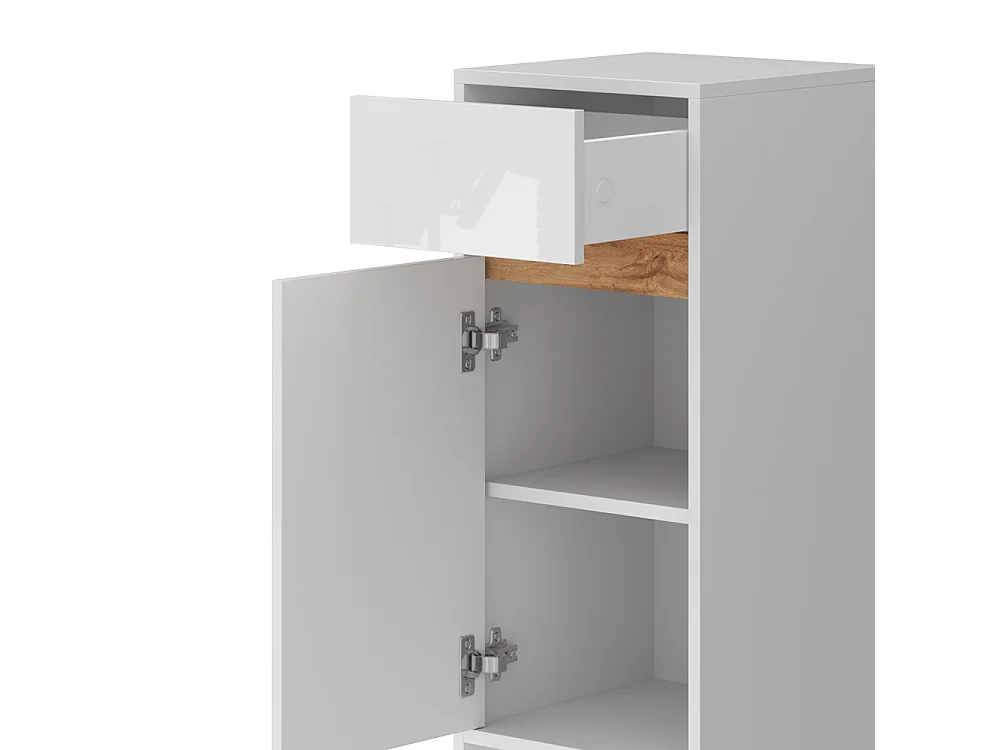 Armoire Midischrank blanc brillant/chêne doré 35x35x82 detmold