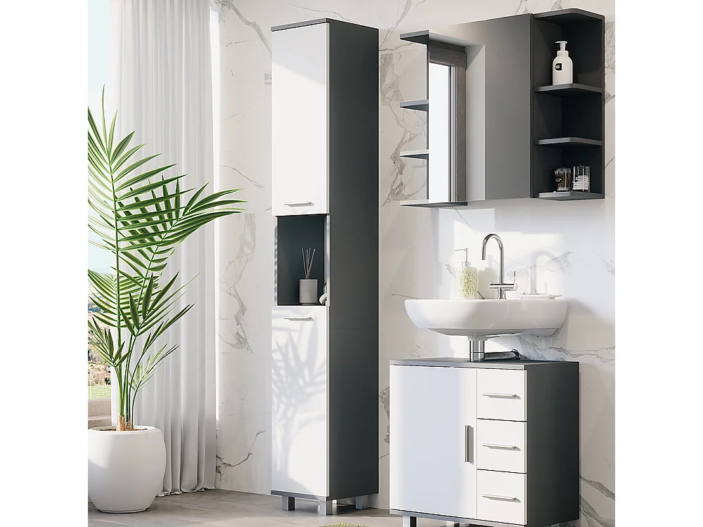 Armoire haute anthracite/blanc 30.2x30x190 ilias