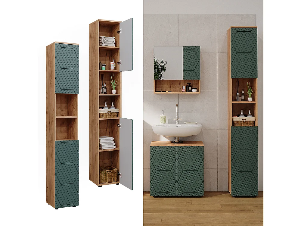 Badschrank  grün/goldkraft eiche 30x30x192 irma