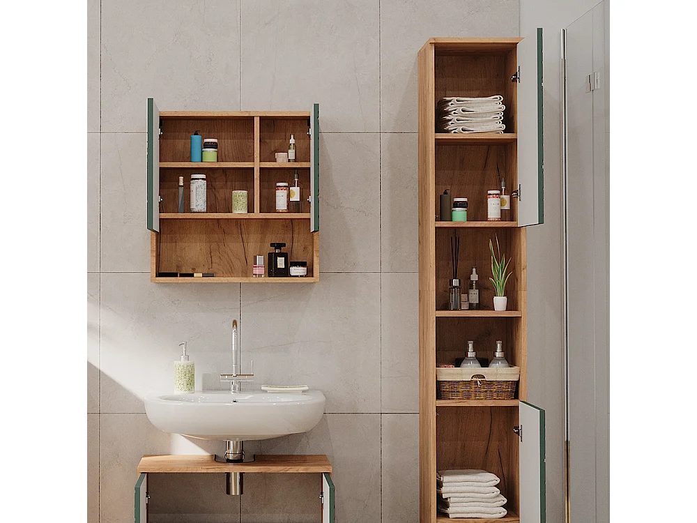 Badschrank  grün/goldkraft eiche 30x30x192 irma