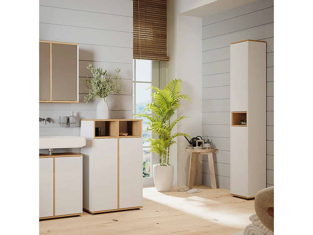 Meuble salle de bain blanc/artisan 30x30x192 didi