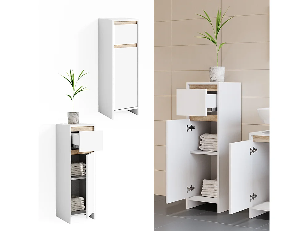 Meuble salle de bain blanc/sonoma 30x30x95 emma