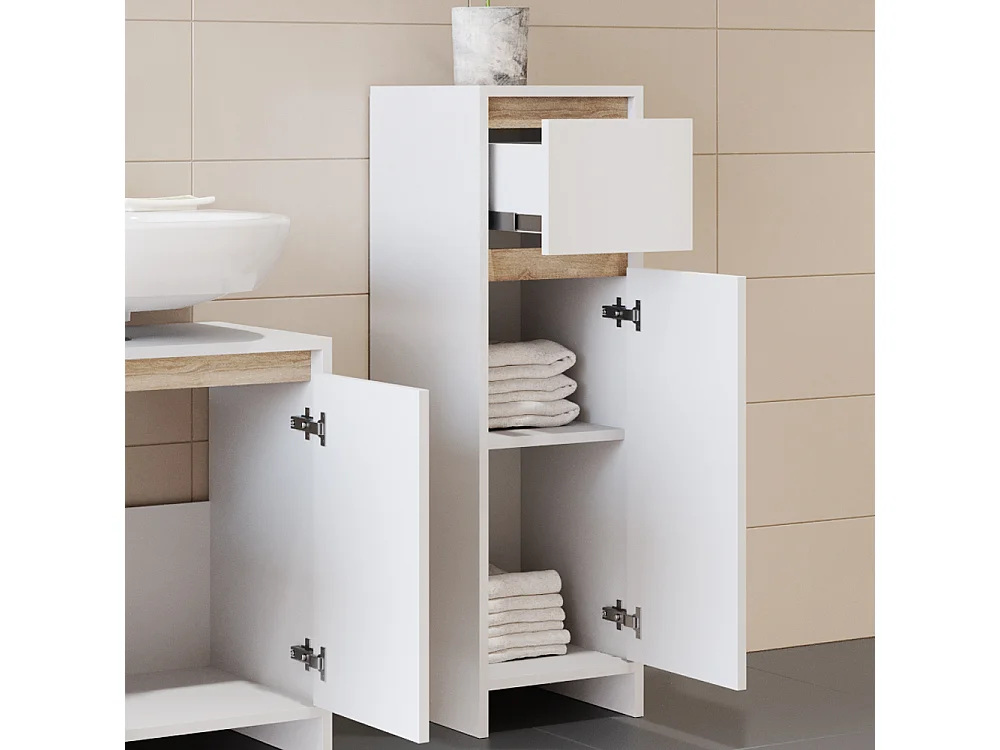 Meuble salle de bain blanc/sonoma 30x30x95 emma