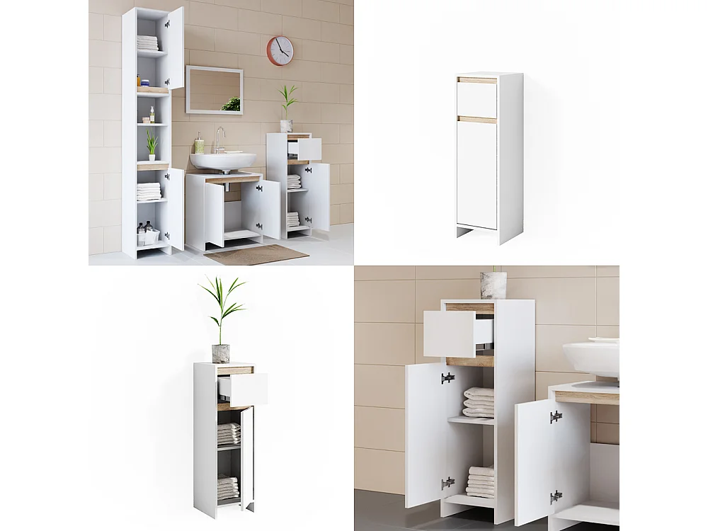 Meuble salle de bain blanc/sonoma 30x30x95 emma