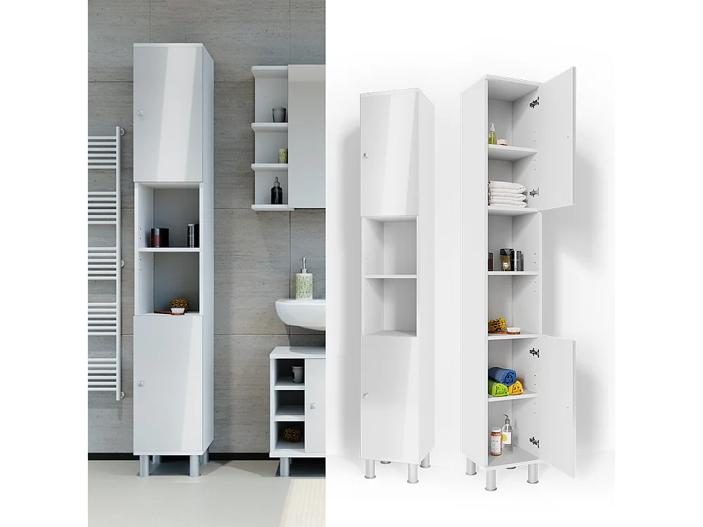 Meuble salle de bain blanc haute brillance 30x30x190 fynn