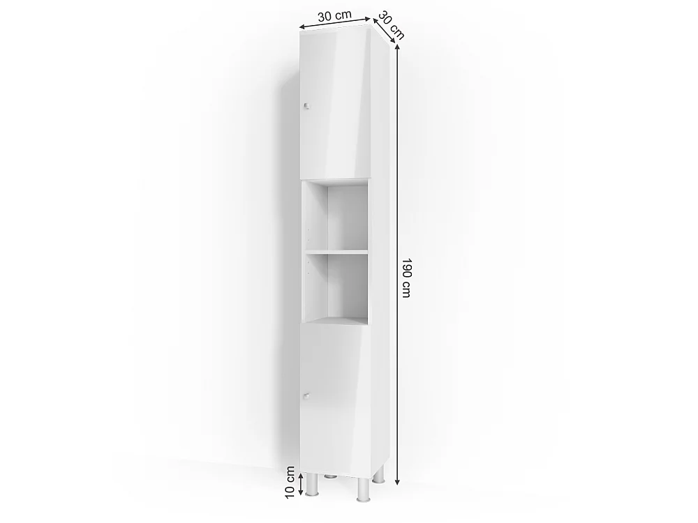 Meuble salle de bain blanc haute brillance 30x30x190 fynn