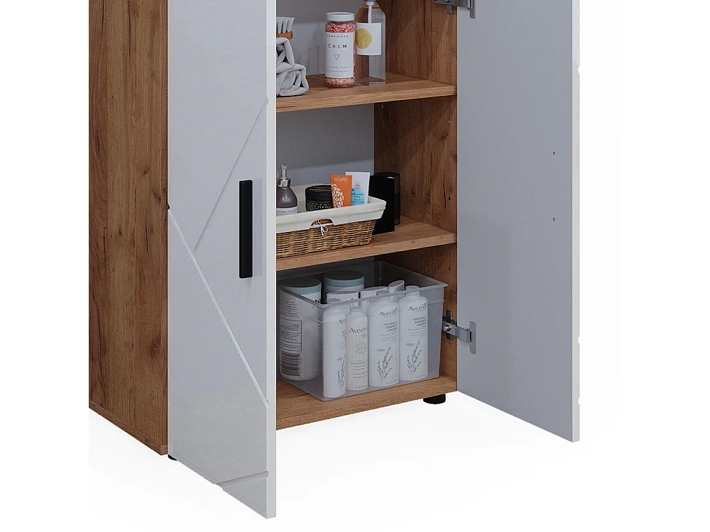 Meuble salle de bain blanc brillant/chêne doré 60x30x81 irma