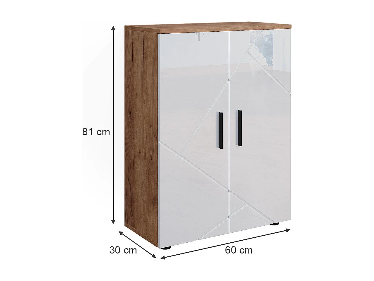 Meuble salle de bain blanc brillant/chêne doré 60x30x81 irma