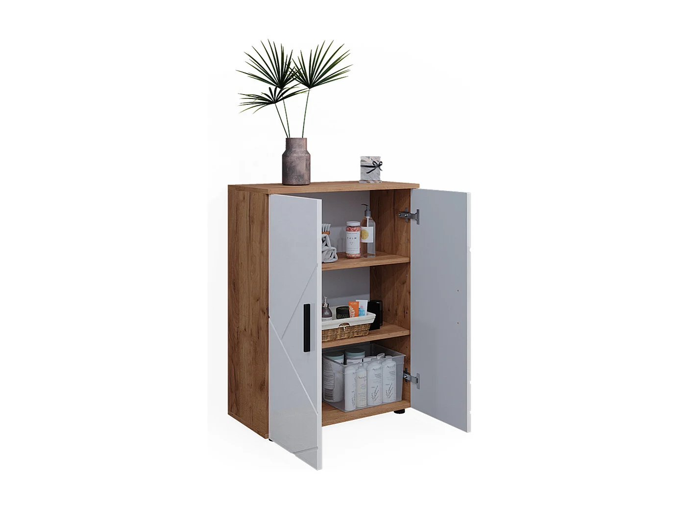 Meuble salle de bain blanc brillant/chêne doré 60x30x81 irma