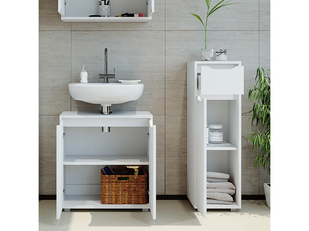 Meuble salle de bain blanc 30x30x97.5 ruben