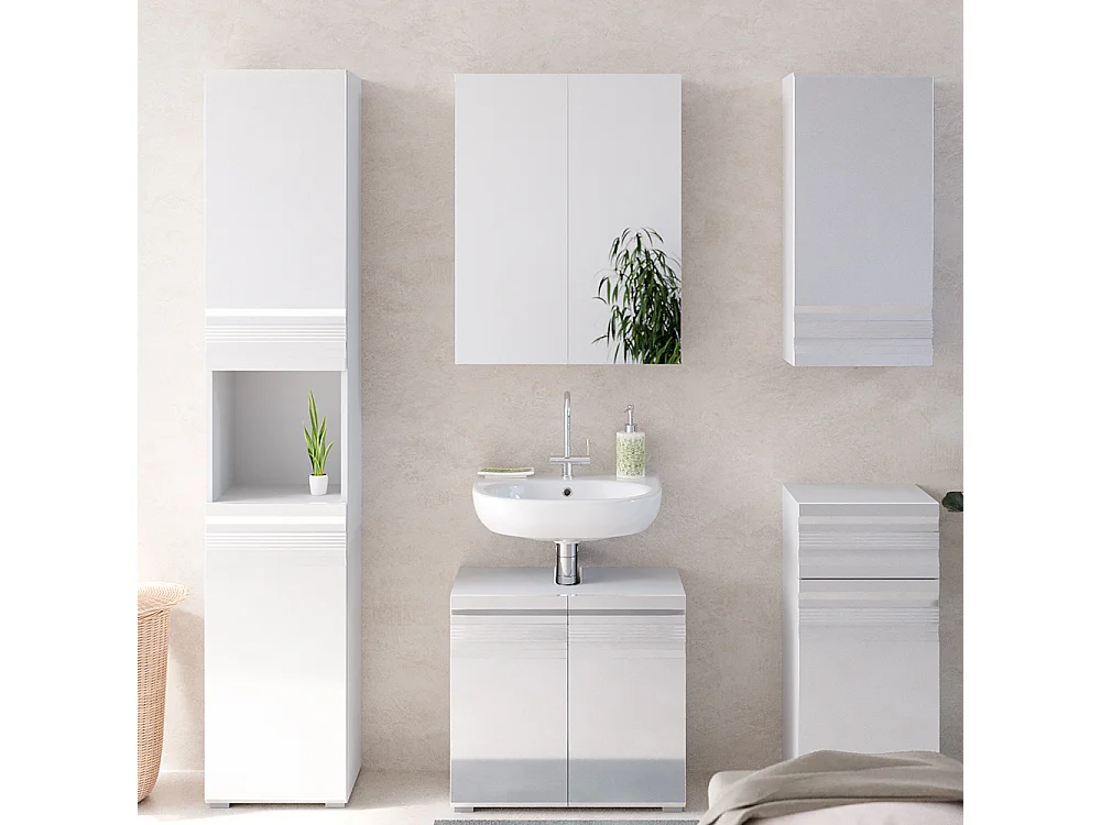 Meuble salle de bain blanc haute brillance 36.4x31x190.5 fredd