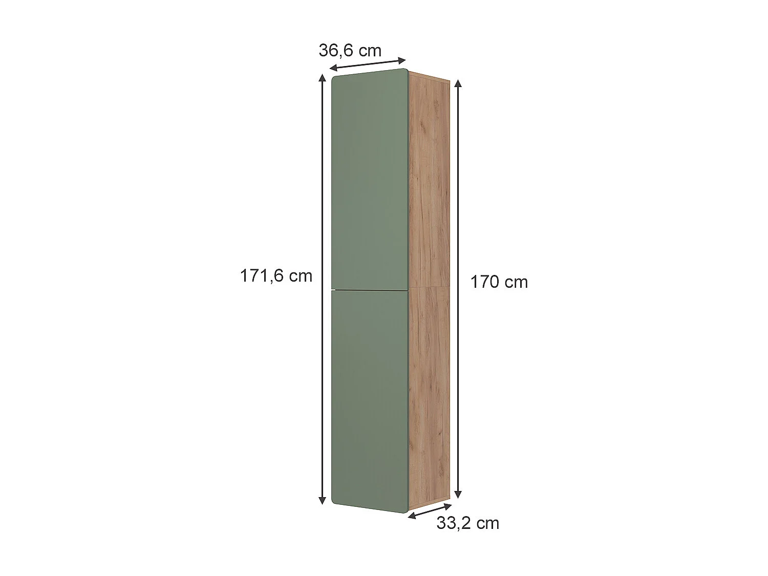 armoire haute vert/force de lor chêne 36.6x33.2x171.6 izan