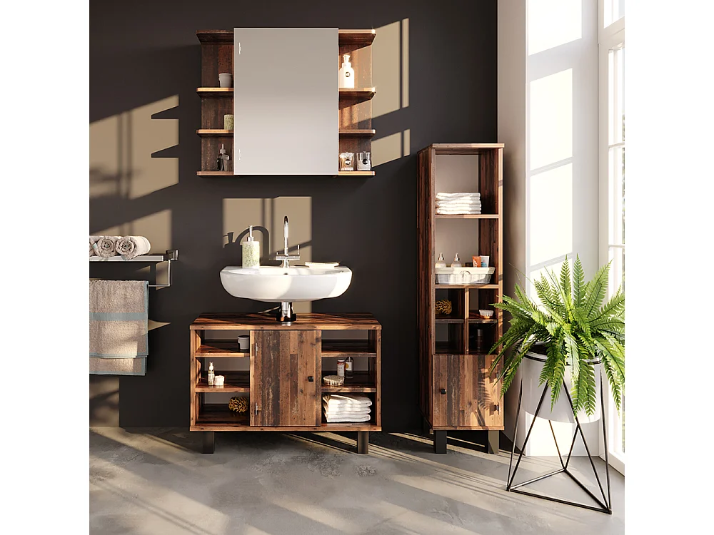 Meuble salle de bain chêne rustique 30x30x130.6 fynn