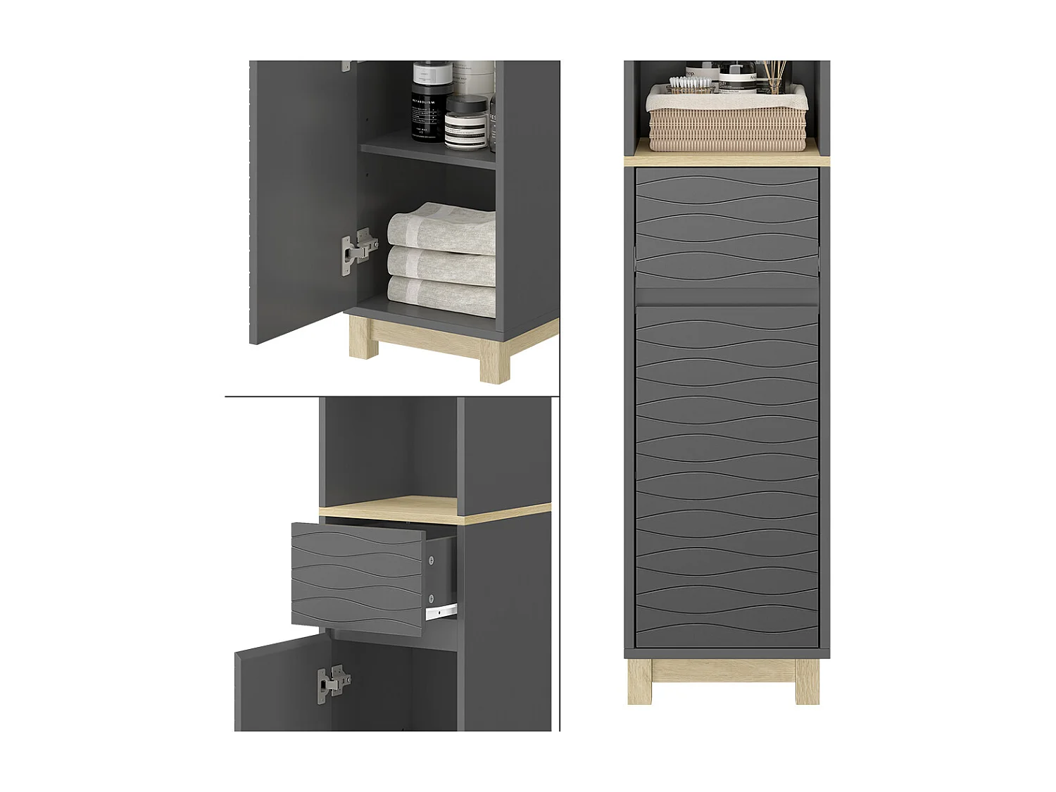 Meubles de salle de bain anthracite 30x30x151 livia