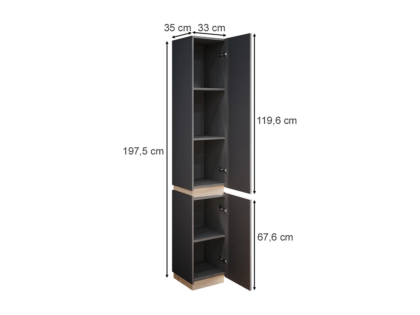 Badschrank anthrazit 33x35x197.5 gloria