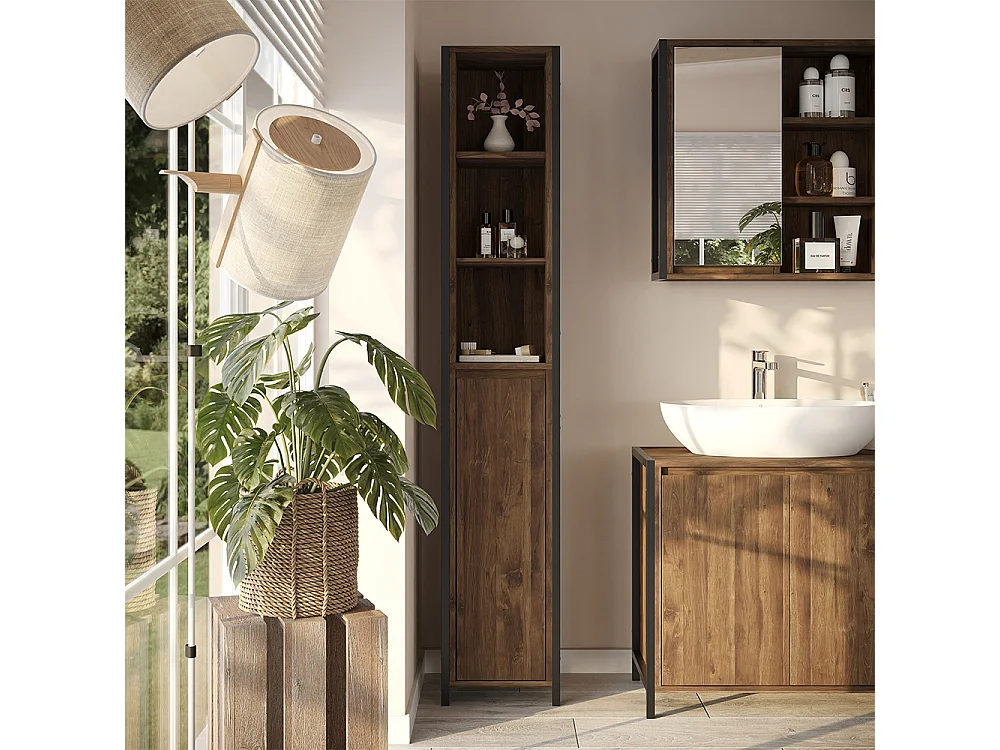 Armario de baño roble/negro 30x28x167.5 naola