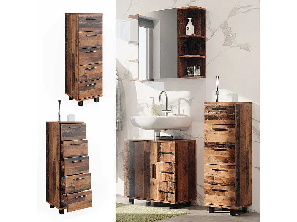 Meuble salle de bain chêne rustique 30x30x95 ilias