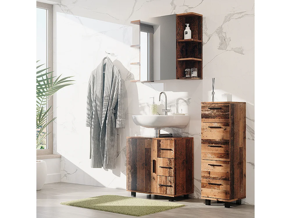 Meuble salle de bain chêne rustique 30x30x95 ilias