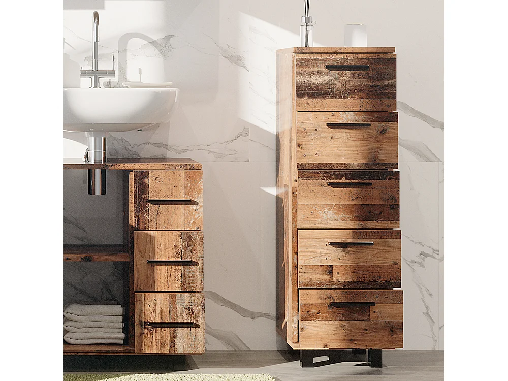 Meuble salle de bain chêne rustique 30x30x95 ilias