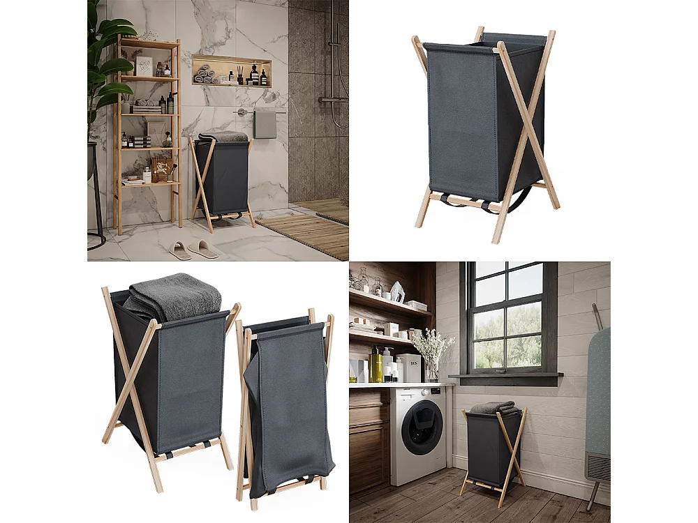 Panier à linge gris 40x45x64 bruno