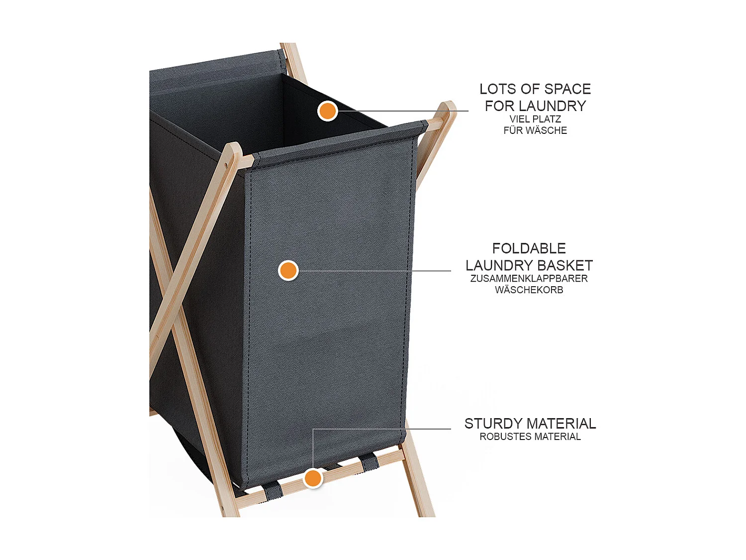 Laundry basket grey 40x45x64 bruno