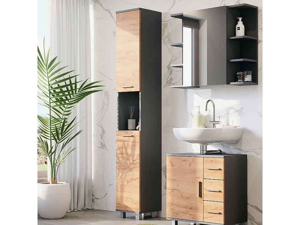 Armoire haute anthracite/chêne doré 30.2x30x190 ilias