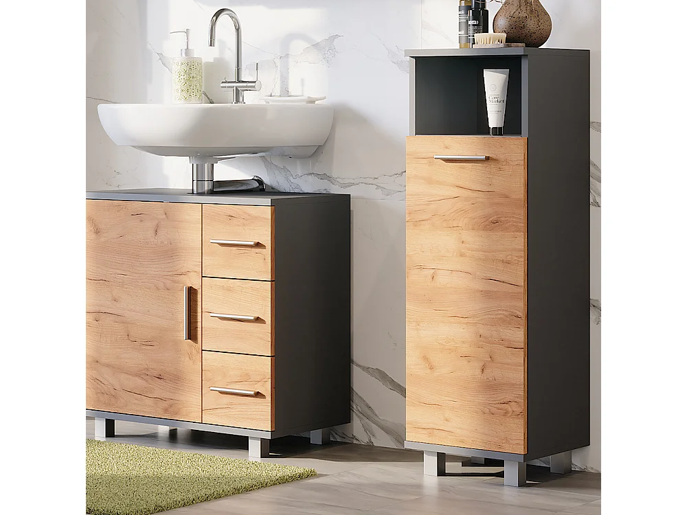 Midischrank goldkraft eiche/anthrazit 30.2x30x95 ilias