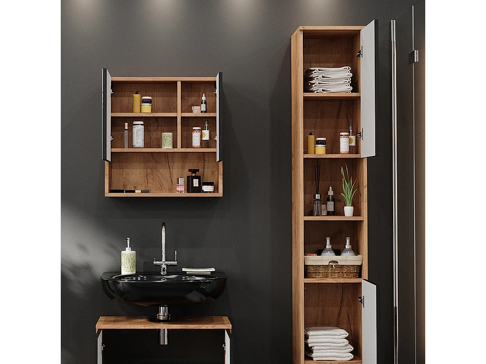 Meuble salle de bain anthracite à pois 30x30x192 irma