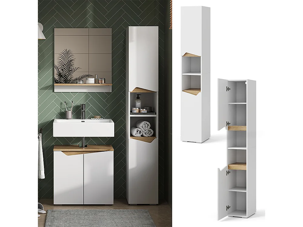 Meuble salle de bain blanc/artisan 30x35x180 marelle