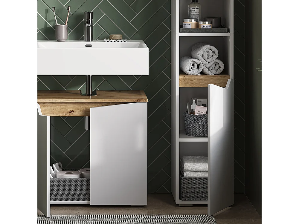 Meuble salle de bain blanc/artisan 30x35x180 marelle