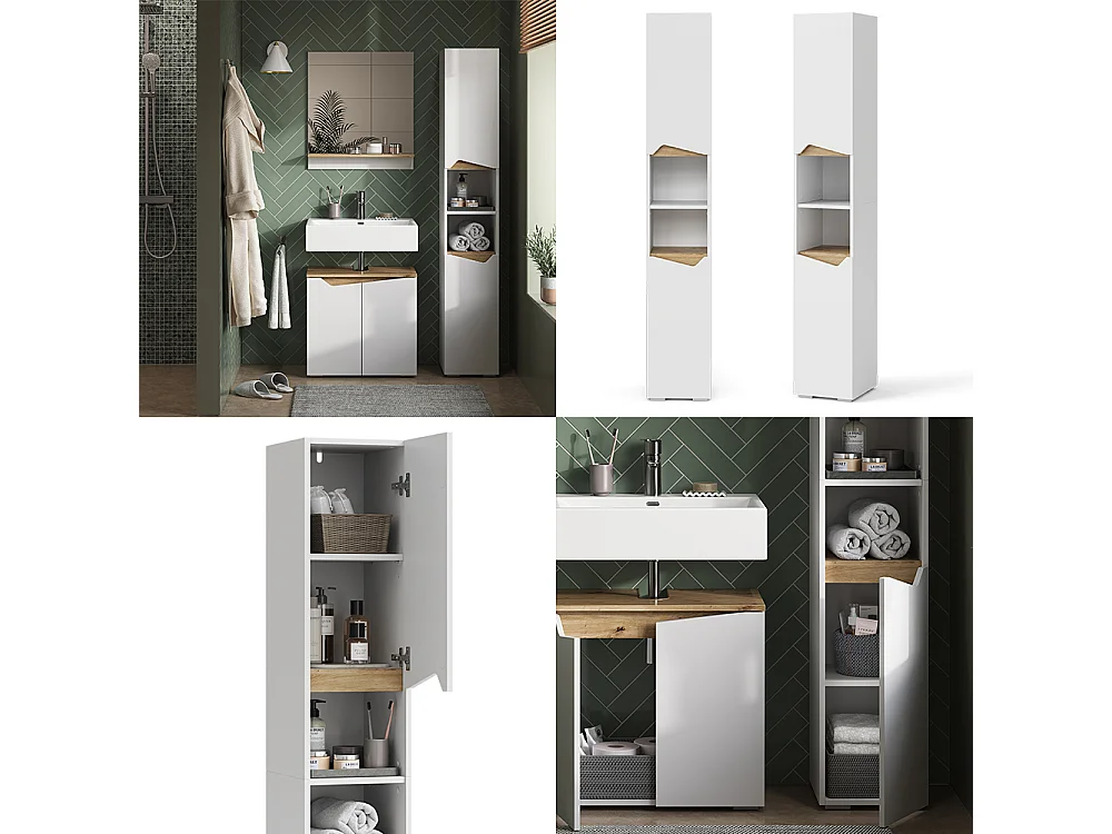 Meuble salle de bain blanc/artisan 30x35x180 marelle