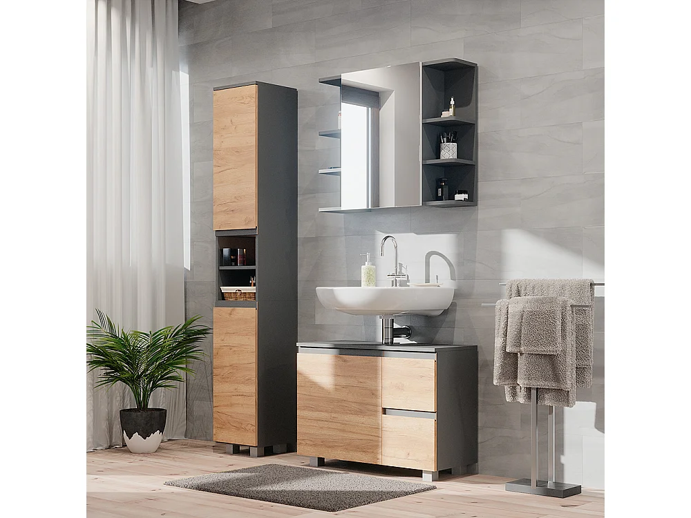 Badschrank grau 30x30x190 j-shape