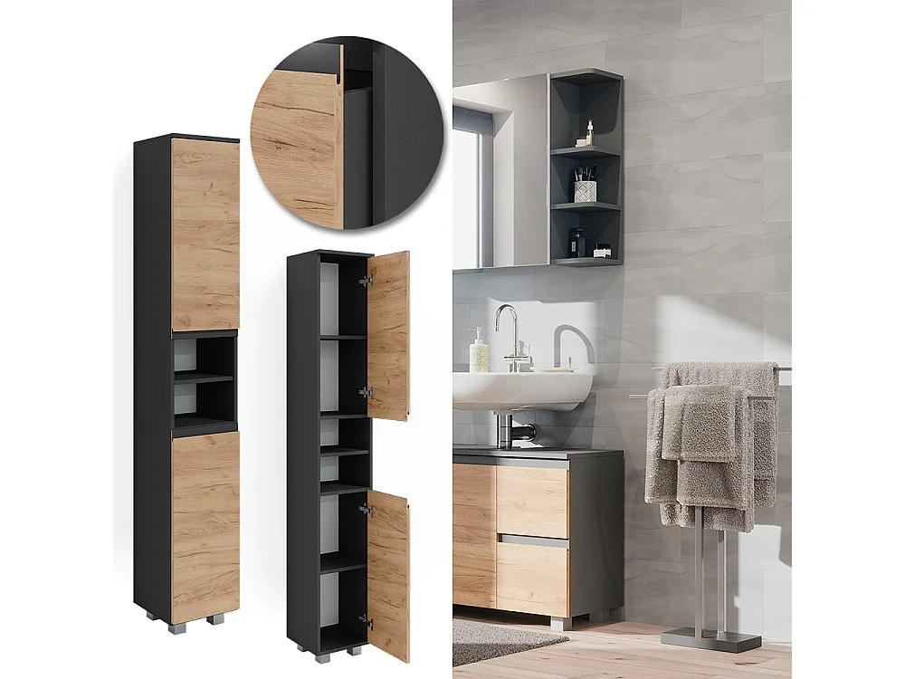 Meuble salle de bain gris 30x30x190 j-shape