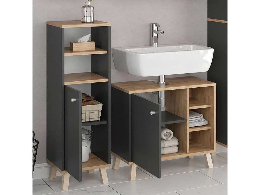 Meuble salle de bain anthracite 30x30x95 senyo
