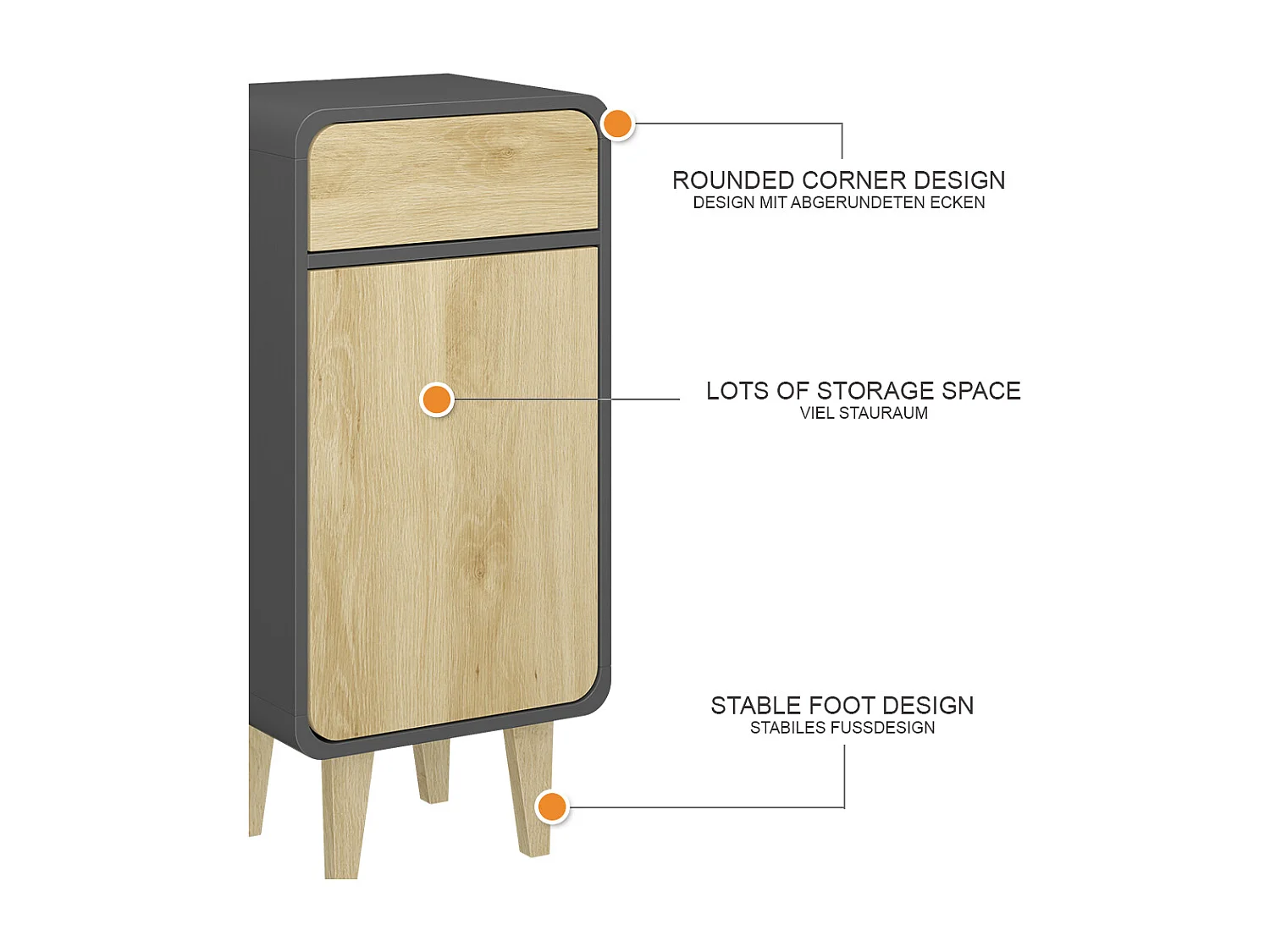 Midischrank anthrazit/eiche 40x30x81 arla