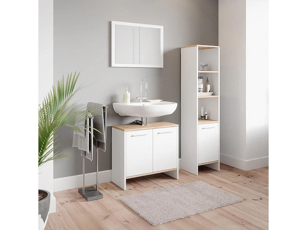 Meuble salle de bain blanc 32x28.1x136.6 elvio