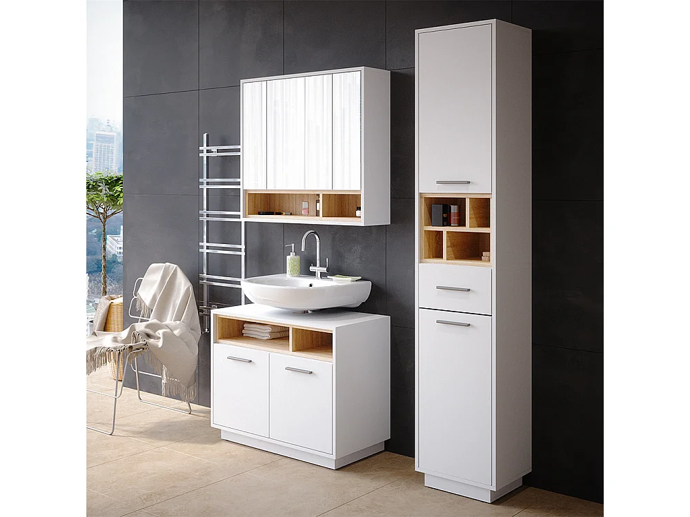 Meuble salle de bain blanc 38x30x190 beatrice