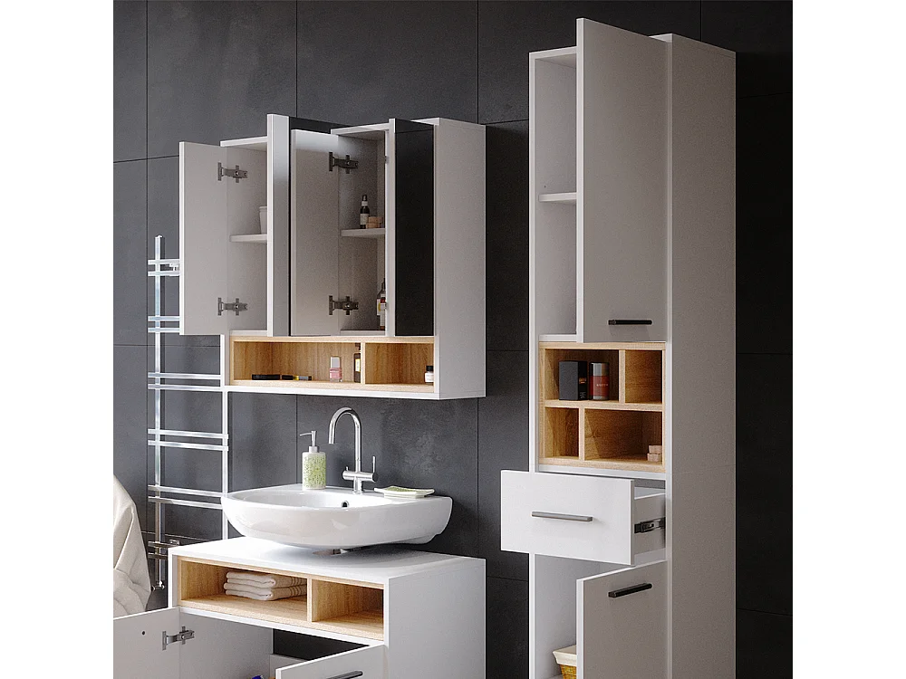 Meuble salle de bain blanc 38x30x190 beatrice